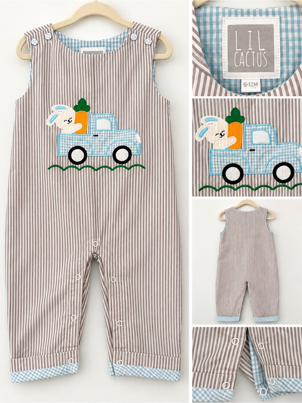 Lil Cactus Tan Stripe Bunny Truck Appliqué Baby Romper